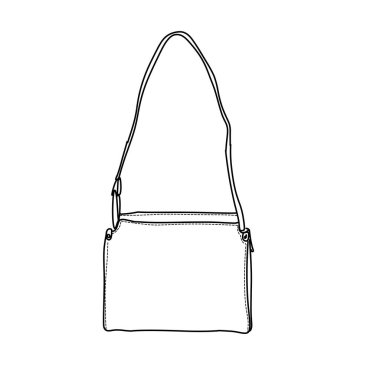 Kot çantasının ayrıntılı çizgili sanat tasviri, benzersiz tasarımını cepleri, sapları ve merkezi kopçasıyla gösteriyor. Moda ve tasarım projeleri için mükemmel.