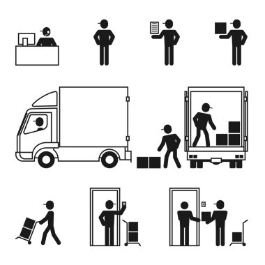 Delivery man logistics system icons set clipart
