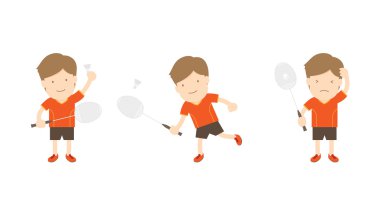 Badminton oyuncu adam eylem üzerinde izole beyaz adam ayarla