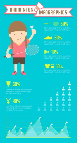 Badminton-Infografik Spielerin auf grünem Hintergrund — Stockvektor