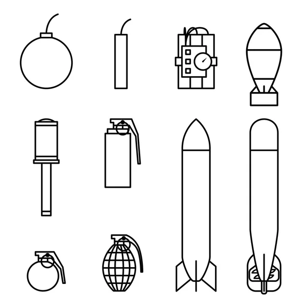 Bomb och missil ikoner beskriva stroke set — Stock vektor