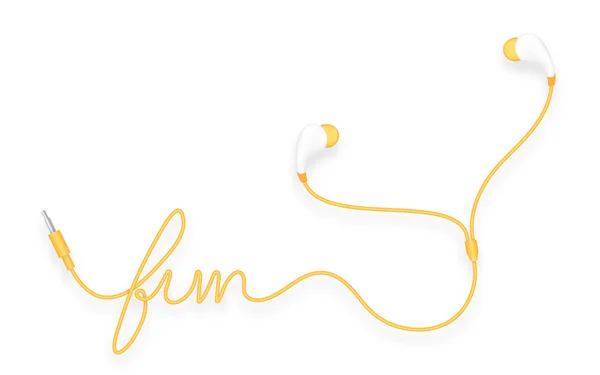 Oortelefoon, oor type oranje gele kleur en leuke tekst gemaakt van kabel — Stockvector