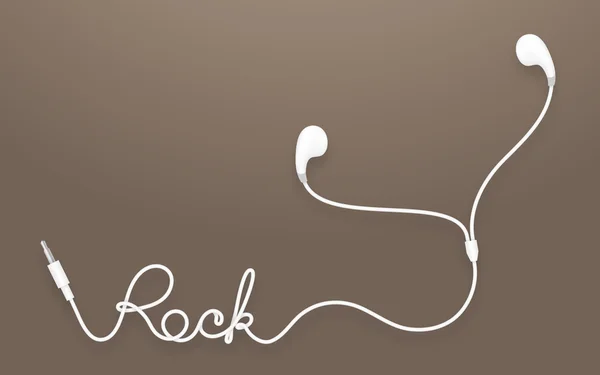 Auriculares, tipo auricular de color blanco y texto de roca hecho de cable — Archivo Imágenes Vectoriales