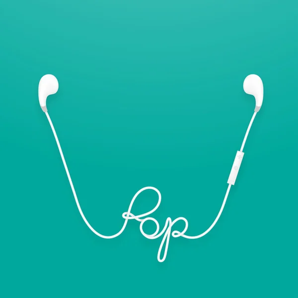 Słuchawki bezprzewodowe i zdalnego, słuchawki typu biały kolor i pop tekstu wykonane z kabla — Wektor stockowy