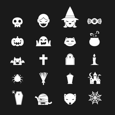 Siyah ve beyaz renk tasarımı Cadılar Bayramı Icons set