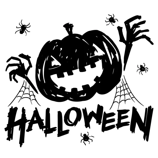 Jack-o-lanterne tête de citrouille avec araignée, toile d'araignée — Image vectorielle