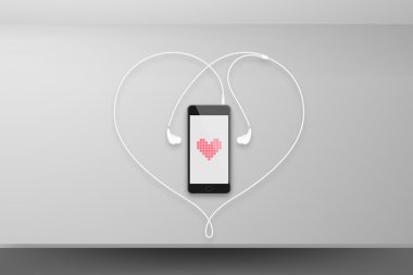 Smartphone siyah renk tasarım kalp piksel pembe renk, sahte