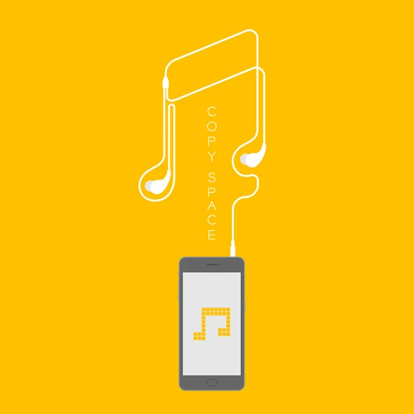 Smartphone siyah renkli düz tasarım müzik Not piksel yukarı, sahte