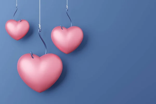 Hangend Hart Symbool Rendering Roze Kleur Met Vishaak Valentijnsdag Vallen — Stockfoto