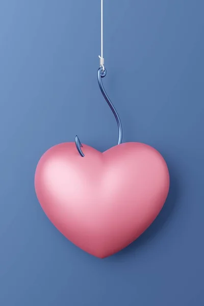 Hanging Heart Symbole Rendu Couleur Rose Avec Hameçon Valentine Day — Photo