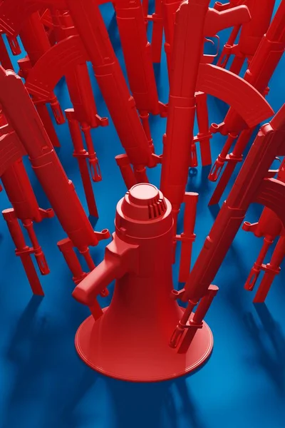 Red Megaphone stab by bayonet knife with military gun 3D rendering, Protest against dictatorship threaten censored press concept poster and social banner vertical design background with copy space