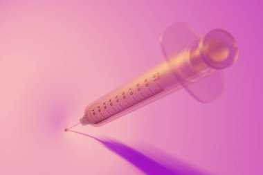 3D rendeleme Covid-19 aşı şişesi ve şırınga, Herd bağışıklık koruma kampanyası açık mor gradyan arkaplan üzerinde salgın konsepti tasarımı