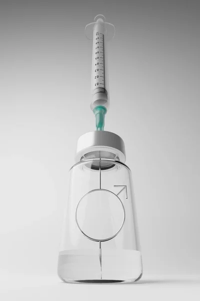Rendering Covid Vaccine Syringe Male Signo Género Botella Efectos Secundarios —  Fotos de Stock