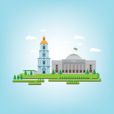 Kiev mimarisi üzerinde mavi bir arka plan