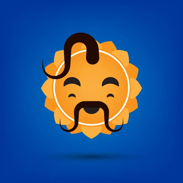 Soleil mignon avec une moustache sur un fond bleu — Image vectorielle