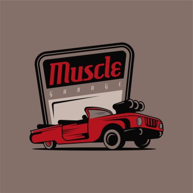 Retro car logo design. Vintage vehicle logo design concept. Retro american muscle car logo. Vintage vehicle collection logo