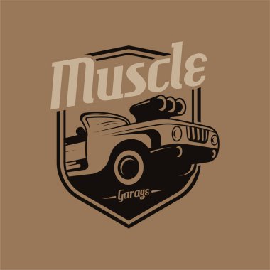 Retro car logo design. Vintage vehicle logo design concept. Retro american muscle car logo. Vintage vehicle collection logo