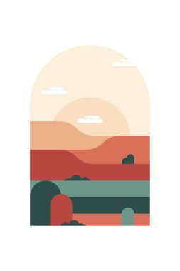 Duvar Sanatı Dekorasyonu için Düz Minimalist Renkli Peyzaj Posteri. Çağdaş Minimalist Dağ Manzarası Duvar Sanatı Posteri Tasarımı