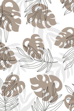 Minimalist Canavar ve Sıcak Toprak Tonlarında Tropikal Yaprak Örnekleri. Sıcak Bej Tropikal Yaprak Tasarımı