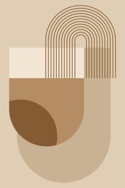 Modern Bauhaus Earth Tone Soyut Duvar Sanatı Minimalist Yatak Odası ve Oturma Odası Dekorasyonu Posteri. Toprak Tonu Modern Bauhaus Posteri