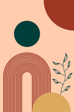 Boho duvar dekorunun peyzaj sanatı. Modern boho kemer manzara çizimi arka planı