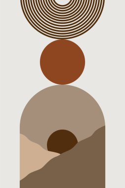 Tarafsız Dünya Renkleri ile Orta Çağ Modern Soyut Kemer Posteri. Duvar Dekorasyonu için Modern Boho Soyut Kemer Arkaplanı