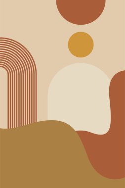 Tarafsız Dünya Renkleri ile Orta Çağ Modern Soyut Kemer Posteri. Duvar Dekorasyonu için Modern Boho Soyut Kemer Arkaplanı