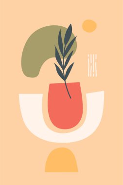 Minimalist soyut duvar dekorasyonu. Düz soyut boho şekli arkaplan illüstrasyonu