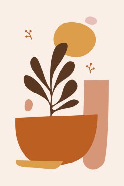 Minimalist abstract boho wall art decor. Flat abstract boho shape background illustration