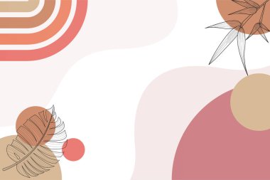 Soyut boho botanik çerçeve arka planı, en az çiçek çizgisi sanatı ve toprak tonlarında organik şekiller. Davetiyeler, tebrik kartları, posterler, damgalama ve metin düzeni için ideal.