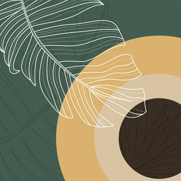 Elle çizilmiş yapraklar, organik şekiller ve modern duvar dekoru ve arka plan için nötr toprak tonu renkleri içeren minimal boho botanik çizimi.