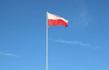 Gökyüzüne karşı Polonya bayrağının görüntüsü.