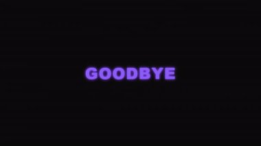 Parlayan mor neon kelime elveda siyah arkaplan hareket grafik animasyonunda görünür