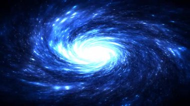 Sarmal galaksi dönüşlü ve parlayan beyaz merkezli soyut mavi uzay girdabı