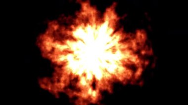 Soyut ateş topu patlaması animasyonu türbülans alevleri siyah arka planda izole edilmiş