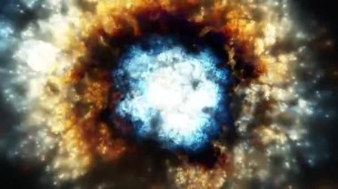 Mavi çekirdekli ve altın parçacıklı soyut kozmik patlama