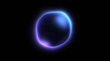 Siyah üzerine mavi ve mor neon ışık sınırı olan soyut parlak sıvı şekil