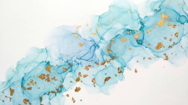 Akan soyut sanat, parlak altınla vurgulanmış mavi ve yeşil tonlarda alkol mürekkebiyle yaratıldı..