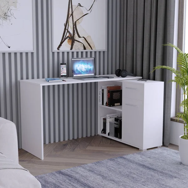 Rendering Woonkamer Witte Bureau Met Accessoires — Stockfoto