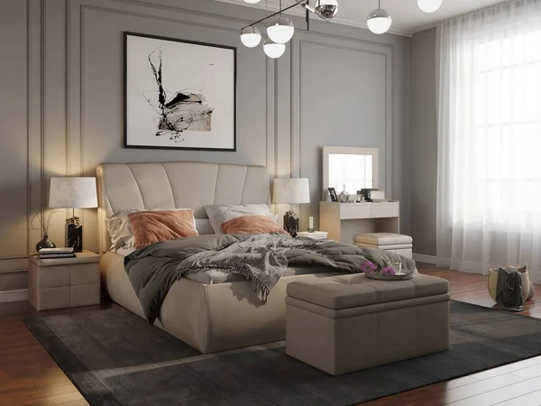 Rendering Luxus Schlafzimmer — Stockfoto