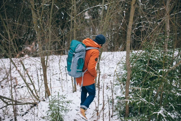 Man walking na pole zima — Zdjęcie stockowe