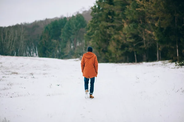 Бородатий чоловік ходить по дорозі взимку — стокове фото