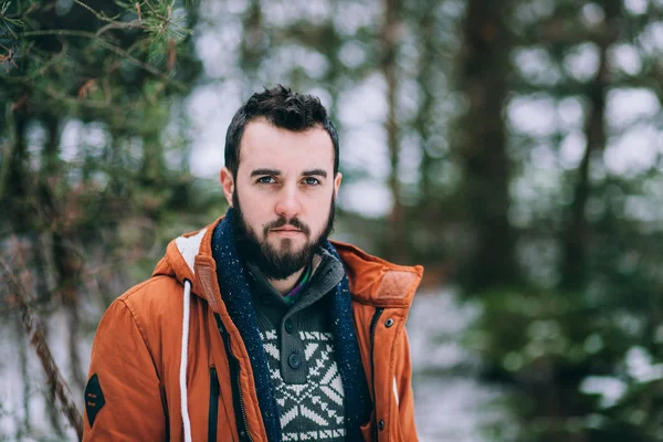 sakallı adam kış ormandaki