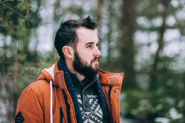 sakallı adam kış ormandaki