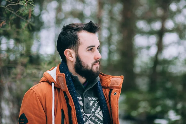 sakallı adam kış ormandaki