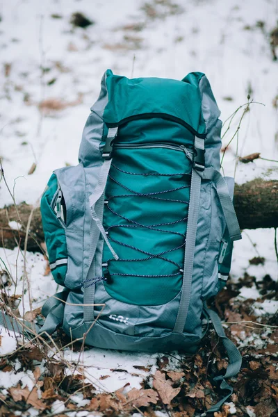 Travel backpack in the winter forest — Stock Photo, Image