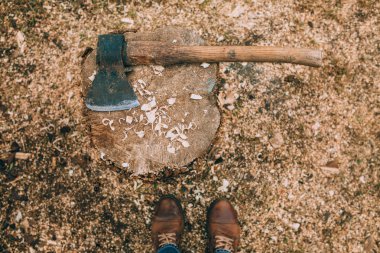 Bir güdük üzerinde eski balta