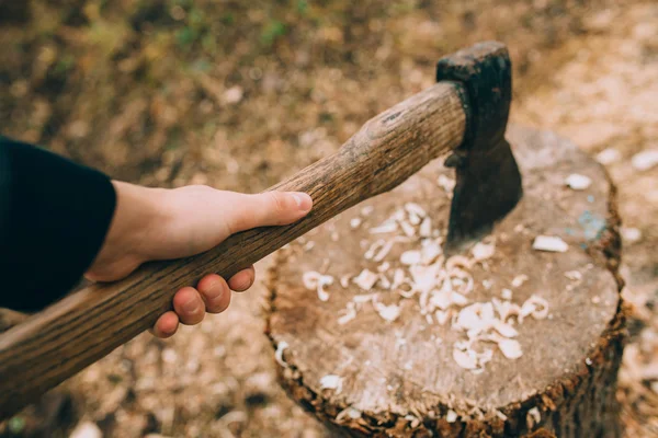 Man anläggningen axe — Stockfoto