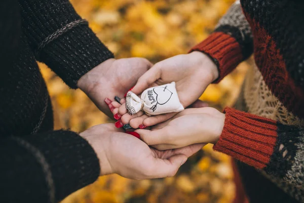 Mãos segurando saco romântico — Fotografia de Stock