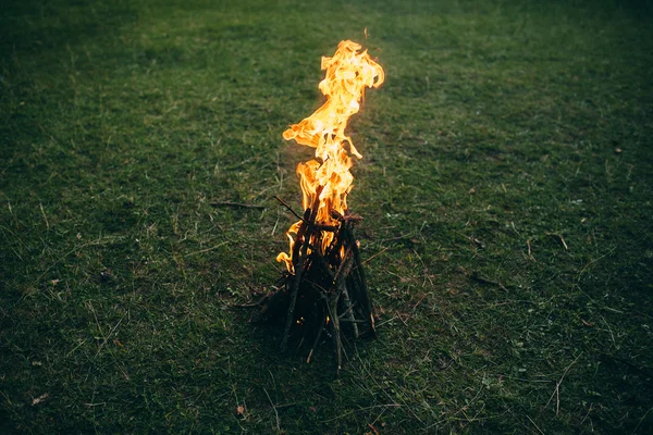 Fogueira em chamas no prado — Fotografia de Stock